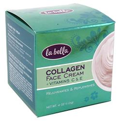 La Bella Collagen Face Cream + Vitamins C & E 4 Ounce Jar (113ml)