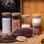 Stapelbare Glas-Lebensmitteldosen mit luftdichten Deckeln, Großpack-Lagerungssatz mit Bambusdeckel, Glas-Küchenbehälter für Konserven, Süßigkeiten, Tee, Mehl, Kaffee, Kekse, Snacks, 60 oz, Set