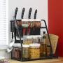 2 Tier Kitchen Spice Rack, Countertop Standing Corner Shelf Removable Seasoning Organizer Jars Bottle Storage, Black