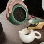 Conteneur en céramique rétro 3D créatif, boîte à thé scellée, élégant Celadon, avec couvercle, vert.