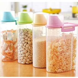 WANGLX ST Storage Tanks Cereal Container Airtight Grain Jar High Transparent Storage Box Kitchen Storage Jar with Measuring Cup 2.5L