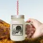 Brown Deer With Christmas And Moon Tree Frosted Glass Mason Jar With Straw