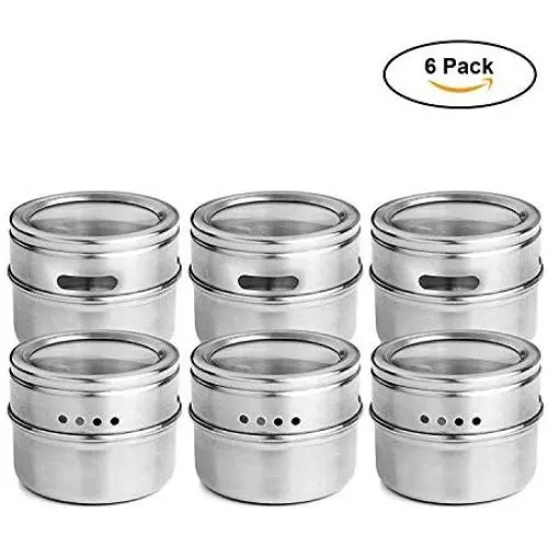 Edelstahl Gewürz- und Soßenbehälter, 12er Set, klare Deckel, Magnet-Gewürzdose, Küchen-Dosenhalter, Hausgebrauch | by HUDITOOLS | 1 Stück