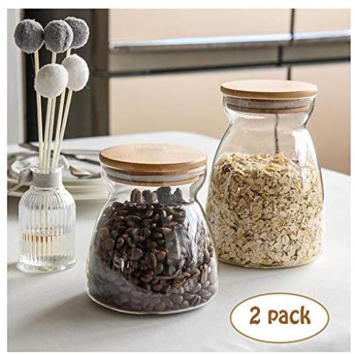 LEGOU Kitchen Food Containers,Glass Food Storage Jar with Airtight Seal Bamboo Lid - Modern Design Clear Food Storage Canister for Serving Tea, Coffee, Spice and More