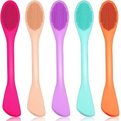 5 Pieces Double-Ended Silicone Face Mask Brush Silicone Mask Applicator Brush Facial Mud Mask Brush Soft Silicone Facial Cleanser Brush Cosmetic Beauty Tool for Mask Cream Lotion, 5 Colors