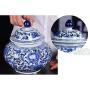 Ceramic Vase LJIANW Peony Porcelain Tea Tin/Tea Storage/Tea Caddy/Tea Canister/Helmet-Shaped Temple Display Jar, 4 Sizes (Color : Blue, Size : 20x19.5cm)