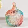 HOUSIYU Candy Jar Diamond Cut Face Colorful Glass Storage Jar Cookie Jar with Crystal Lid, Wedding Candy Buffet Container, Crown