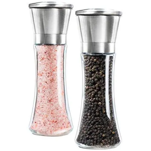 JUSTDOLIFE Pepper Mill Set Fashion Pepper Grinder Tall Glass Body Premium Stainless Steel Salt Mill 2 Pcs JUSTDOLIFE Pepper Mill Set Fashion Pepper Grinder Tall Glass Body Premium Stainless Steel Salt Mill 2 Pcs