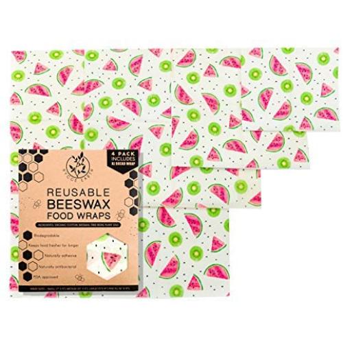 Reusable Beeswax Food Wraps | Assorted 4 Pack - S, M & L (Includes XL Bread Wrap) Reusable Organic Eco Friendly Natural Storage Alternative to Plastic. Wax wraps with Jojoba Oil | Kiwi & Watermelon Reusable Beeswax Food Wraps | Assorted 4 Pack - S, M & L (Includes XL Bread Wrap) Reusable Organic Eco Friendly Natural Storage Alternative to Plastic. Wax wraps with Jojoba Oil | Kiwi & Watermelon