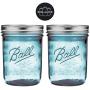 Ball Mason Jars 16 oz Wide Mouth Aqua Blue Colored Glass Bundle with Non Slip Jar Opener- Set of 2 Half Quart Size Mason Jars - Canning Glass Jars with Lids and Bands