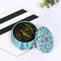 Tea Pot Tin Trinket Sealed Jar Candle Drum Shaped Candy Iron Box Coin Jewelry Dampproof Container Flower Tinplate Storage Jars,Blue