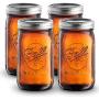 Ball Amber Glass Wide Mouth Mason Jars (32 oz/ Quart ) 4 Pack. With Airtight lids and Bands - Amber Canning Jar - UV light Protection - Microwave & Dishwasher Safe. + SEWANTA Jar Opener