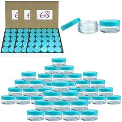 (Quantity: 200 Pieces) Beauticom 5G/5ML Round Clear Jars with TEAL Sky Blue Lids for Scrubs, Oils, Toner, Salves, Creams, Lotions, Makeup Samples, Lip Balms - BPA Free