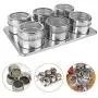 6pcs. Magnetic Spice Tins Stainless Steel Storage Container Jars + Trestle Rack 6pcs. Magnetic Spice Tins Stainless Steel Storage Container Jars + Trestle Rack