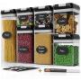 Chefs Path Airtight Food Storage Container Set - 7 PC Set - Chalkboard Labels & Marker - Kitchen & Pantry Containers - BPA-Free - Clear Plastic Canisters with Improved Durable Lids