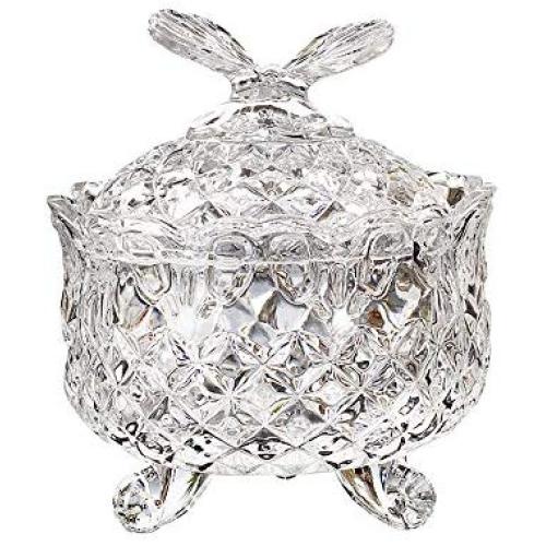SOCOSY Royal Embossed Crystal Glass Candy Box with Lid Footed Jewelry Box Candy Jar Bowl Wedding Candy Buffet Jars Kitchen Storage Jar