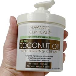 Advanced Clinicals Coconut Oil Body Cream and Coconut Body oil skin care set for men and women. Large 16oz cream for face and body and 4oz body oil helps with stretch marks, scars, and blemishes.