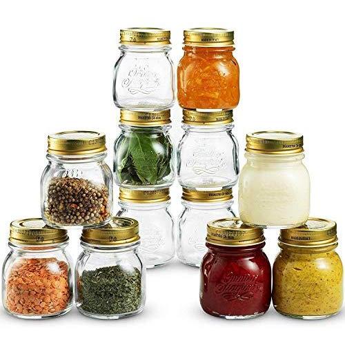 Glass Jars 5 Ounce Mini (12-Pack) with Metal Airtight Lid Crafts Spices Dry Food Storage Clear