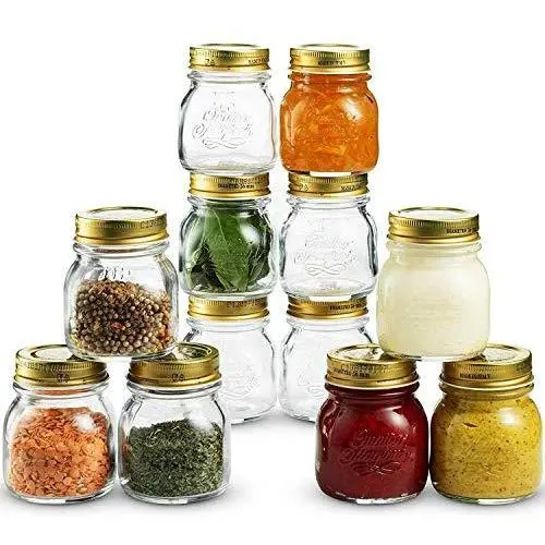Glasen Tiegel Mini (12er Pack) 5 Unzen mit Metall-Bruchverschluss für Basteln, Gewürze, Trockenprodukte, durchsichtige Behälter