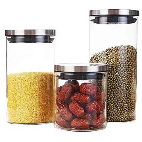WANGLXST 3 Food Storage Container with Lid, Food Grade Cereal Containers for Storage, BPA Free, Stackable Snacks, Cereals Jar, Transparent WANGLXST 3 Food Storage Container with Lid, Food Grade Cereal Containers for Storage, BPA Free, Stackable Snacks, Cereals Jar, Transparent