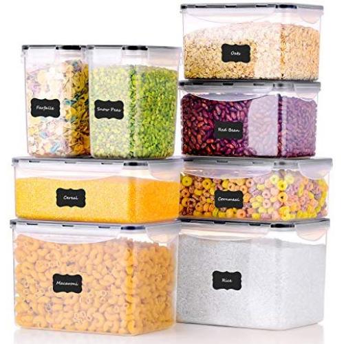 ME.FAN Lebensmittel-Behälter [Set of 8] Luftdichte Aufbewahrung mit 24 Kreide-Etiketten Ideal für Müsli, Zucker, Mehl, Backzutaten – BPA-frei – Klarplastik mit schwarzen Deckeln