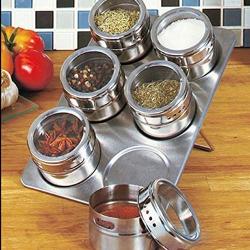 Chonshop 6 pcs magnetic spice jars tin stainless steel storage container kitchen stainless steel magnetic spice jars + stainless trestle rack