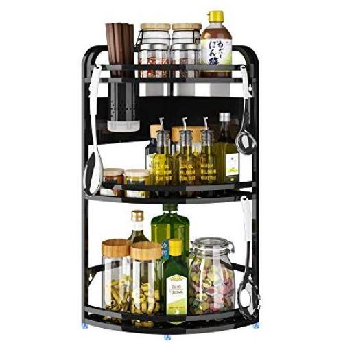 LYNNTLJ Multifunction Spice Racks,Multi-Layer Stainless Steel Kitchen Seasoning Rack,for Spice Jar and Bottle Storage,Space-Saving/Black / 24x63cm