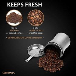 Airtight Coffee Storage Canister Keeper with Free Scoop Spoon and eBook - 12.5 oz Beans or 16 oz Ground Coffee Container Jar Holder - Premium Quality Stainless Steel Vault Tin