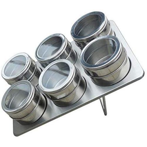 BESTONZON Magnetic Spice Jars Tins Storage Condiment Container with Lid and Rack