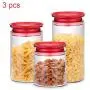 3 Pcs Glass Storage Jars - Clear Glass Bulk Food Storage Canister for Serving Tea, Coffee, Spice, Candy, Cookie - Keep Food Dry