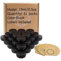 31pcs 0.5oz/15ml Black Aluminum Tin Jar with Screw Lid and Blank Labels