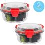 Home Basics 32 oz. Round Leak and Spill Proof Borosilicate Glass Food Storage Dishwasher Safe Meal Prep Storage Container with Air-tight Plastic Lid, Red (2)