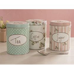 Katie Alice Set of Three Cottage Flower Large Coffee, Sugar & Tea Storage Tins