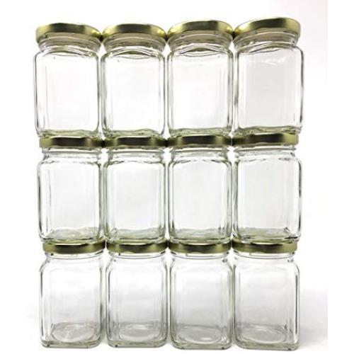 (12 Pack) 6 oz (190 ml) Victorian Square Glass Jar with Gold Metal Lid by Packaging For You