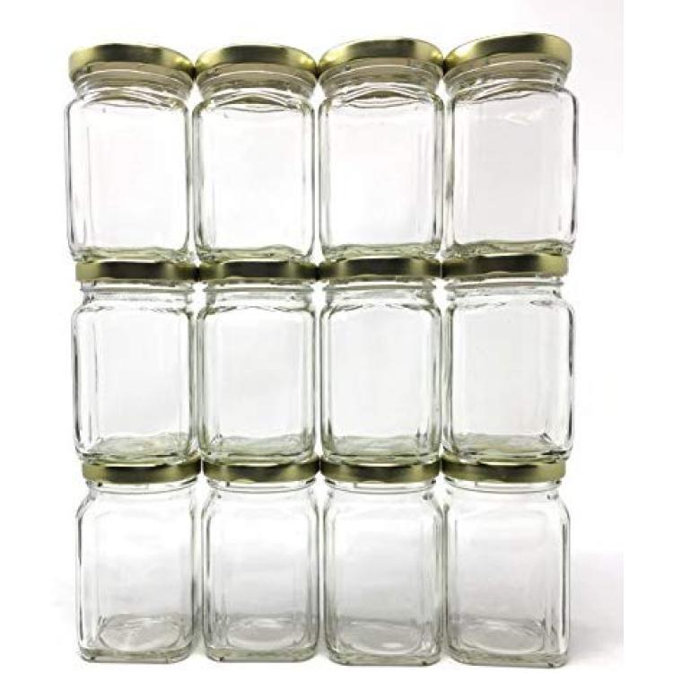 12 oz Clear Tall Glass Jar with Gold Lid