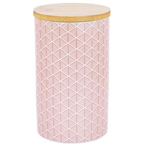 Nicola Spring Porcelain Tea, Coffee and Sugar Canister - Coral/Orange Geometric Pattern