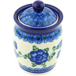 Polish Pottery Jar with Lid 4-inch Blue Poppies