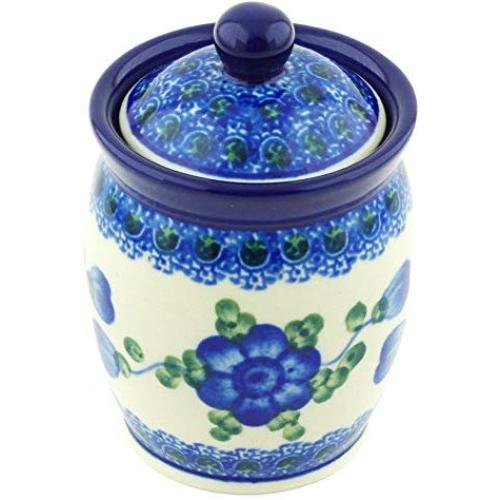 Polish Pottery Jar with Lid 4-inch Blue Poppies