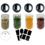 Jarming Collections Glass Spice Jars/Bottles -Mini Mason Spice Jars 4 oz. Empty Spice Containers with Pour/Sift Course Shaker Lids Complete Set with Chalk Spice Labels for Herbs and Spices