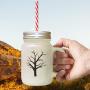 Soft Pink Tree #4 Frosted Glass Mason Jar With Straw
