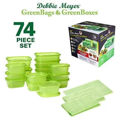 Debbie Meyer GreenBoxes & GreenBags Combo Set, Food Storage Containers with Lids & Bags, Keep Fruits Vegetables, Baked Goods & Snacks Fresher Longer! BPA Free Microwave & Dishwasher Safe 74 Piece Set