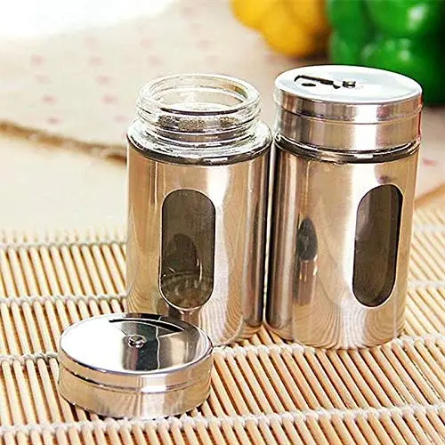 Edelstahl Gewürz Glas Küche Zubehör Gewürz Sprays Flasche für Pfeffer, Salz, Shaker-Menge, Würze-Kochen-Werkzeuge, 2 Stück (Farbe: zufällig)