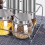Multi-purpose Condiment Jar Set, Stainless Steel Spice Container Rack Glass Spice Jars Spoon Member Kitchen Storage Tool-h