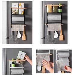 Rack Fridge Organizer Refrigerator Side Storage Rack Paper Towel Holder, Rustproof Spice Jars Rack Kitchen Storage Wrap Rack Organizer Refrigerator Shelf Storage Adjustable Cabinet Door Mount (black)