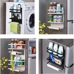 LWKBE Kitchen Rack Magnetic Refrigerator Storage Organizer, Fridge Holder Strong Magnet Rustproof Spice Jars,NOT Suit Paper Towel Size, Bottle Wine,White