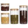 4pc Set Airtight Glass Food Storage Jars with Bamboo Lid and Silicone Washer Glass Preservation Jar for Candy, Cookie, Rice, Sugar