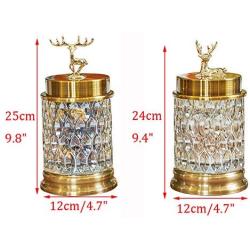 Alloy Crystal Candy Jar With Elk Lid,Elegant Deer Luxury Glass Faceted Biscuit Cookie Jar Container For Food Storage Organization,Home Decoration Gift Present (S:Crouching elk:9.4"/24cm high)