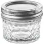 Nellam Quilted Glass Jars with Lids - 4 OZ Wide Mouth Crystal Jelly Glasses, Set of 24 Silver, for Canning, Preserving Food - each Mini Mason Jar is Freezer, Microwave, and Oven Proof
