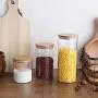 Glasgefäße mit Bambusdeckel Lebensmittel-Erhaltungs-Zuckerblatt-Teeblatt-Speicherflaschen Behälter Gläser Küchenaccessoires, 650ml