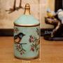 Bouteilles de Rangement Vintage Chinashow avec Couvercle – Pot à Biscuit en Céramique, Boîte de Conservation pour Sucre, Thé, Café, Biscuits et Bonbons Style Américain/Européen Fleur et Oiseau Jaune